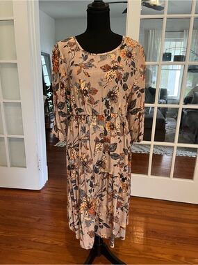 Floral Tiered Midi Dress in Fall Tones